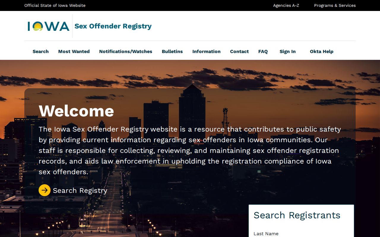 Dubuque County sex offender registry search controls on the Iowa portal